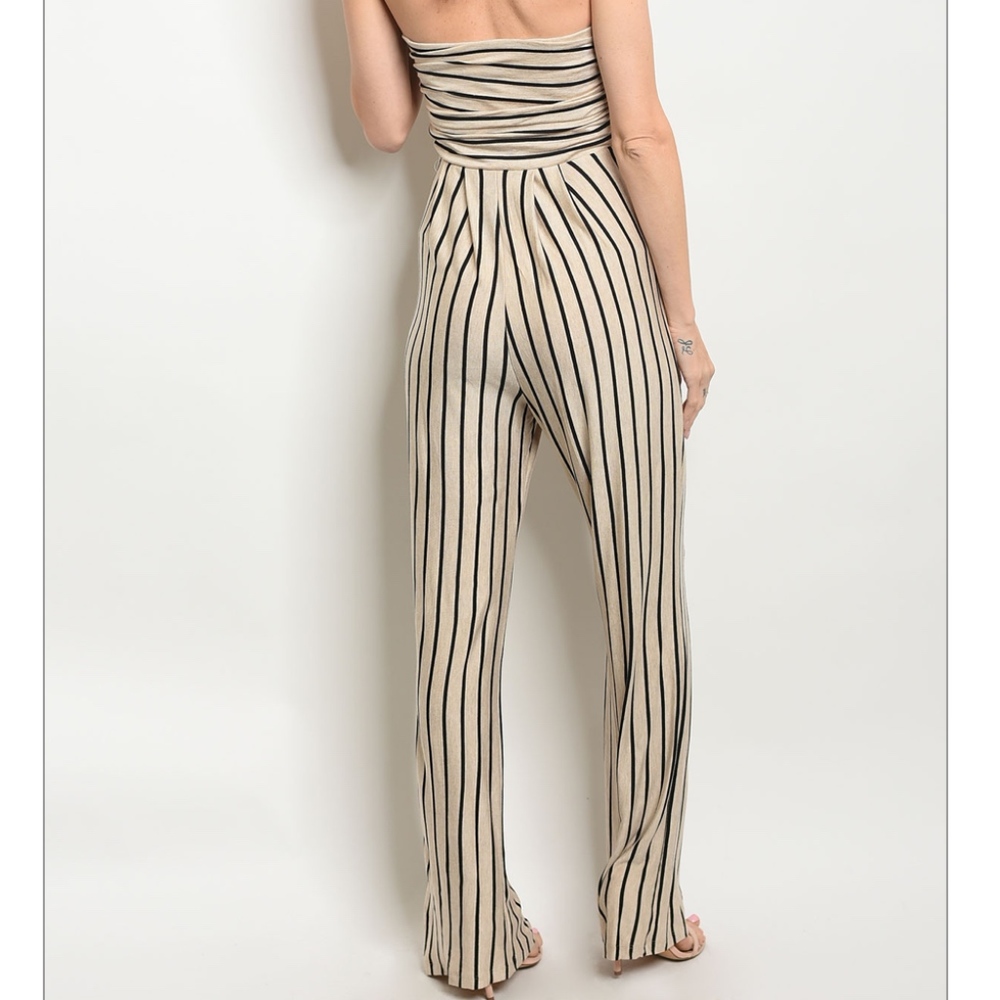 LAST 2: Cream and Black Stripe Jumpsuit - Picture 2 of 2